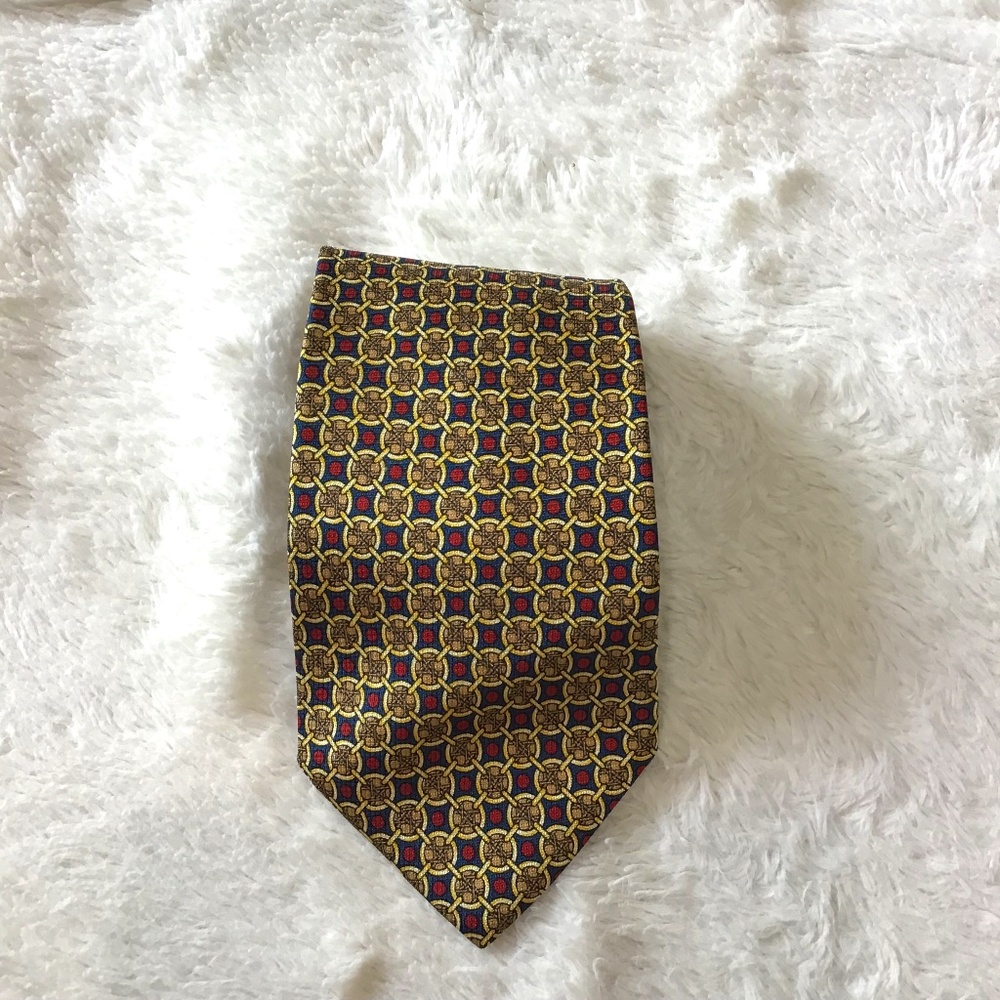 VTG Christian Dior Men Necktie Silk Made USA Geometric Interlocking Chain 80s